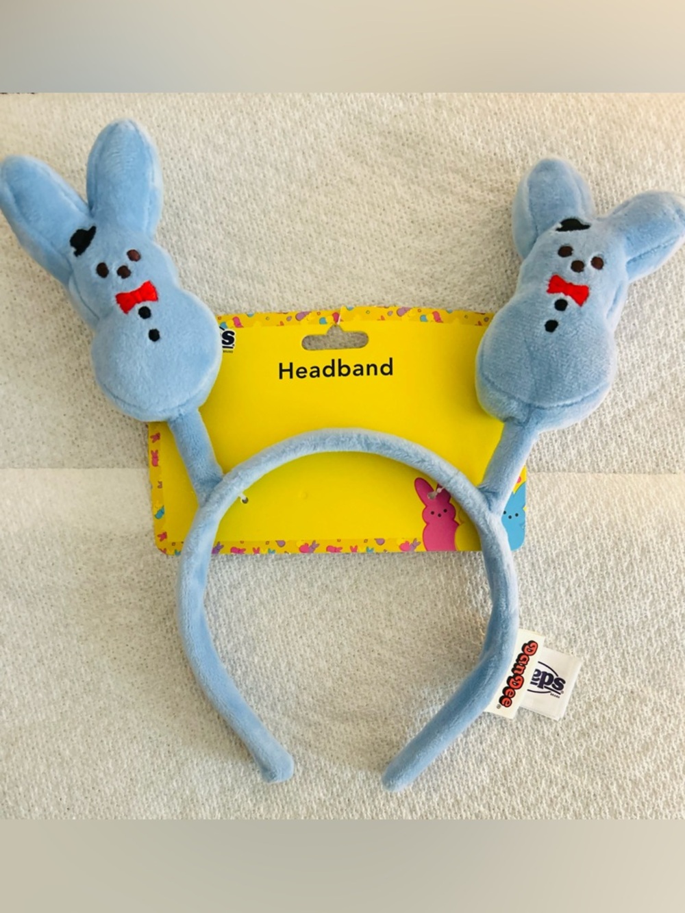 NEW! Peeps Bunny Plush Blue Headband With Embroidered Top Hat & Red Bow Tie- NWT